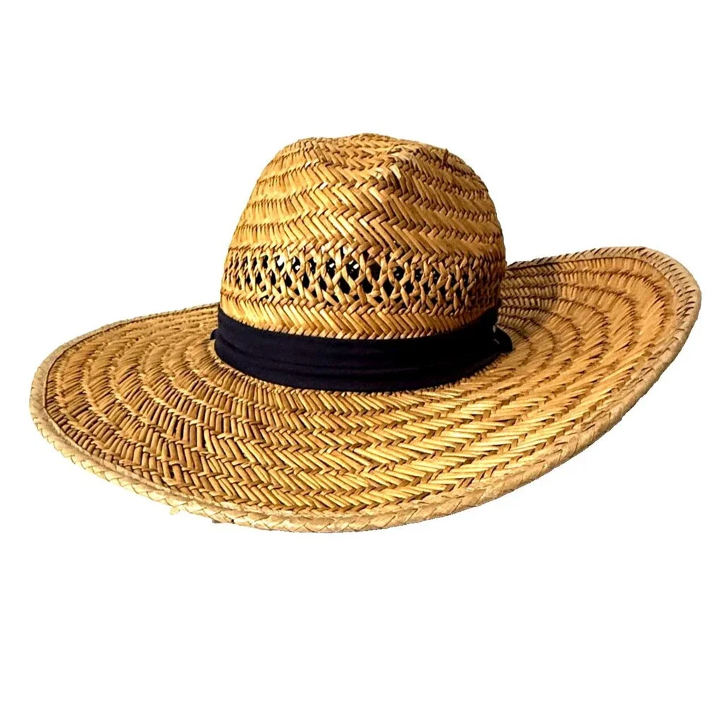 Panama Jack Straw Sun Hat Wide Brim Beach Lifeguard Hat Chin Strap Size Medium